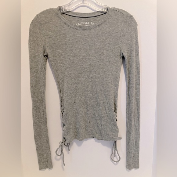 Aeropostale “Seriously Soft” Women’s Long Sleeve T- Shirt, XS, Gray, Lace Up - Picture 1 of 4